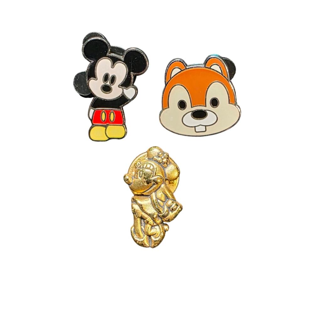 Disney Lot of 3 Pins Minnie Mickey Chip character cartoons